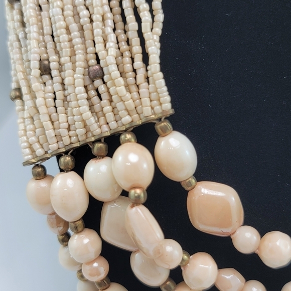 Cream beaded multi strand necklace. GUC - Picture 5 of 8